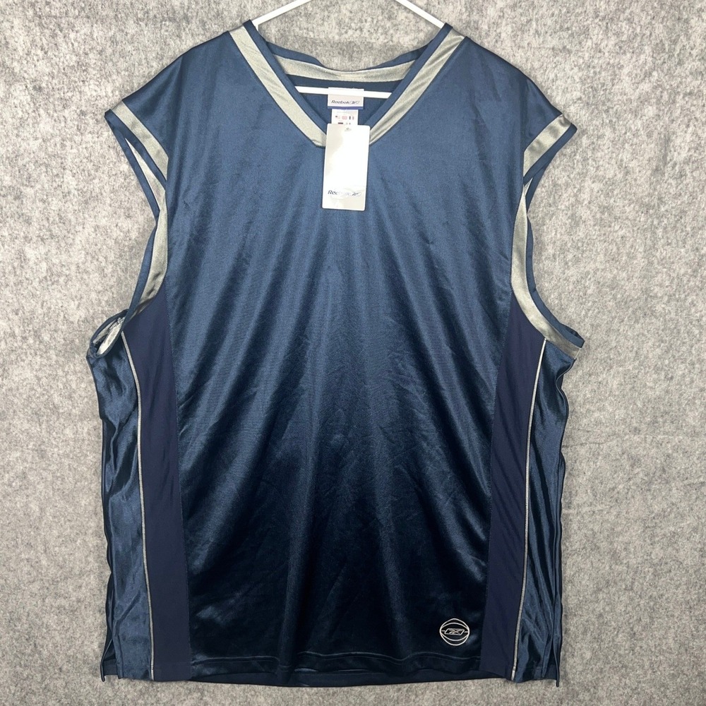Reebok Men's Navy Blue Silver V-Neck Basketball Jersey Sleeveless Shirt 2XLT NWT